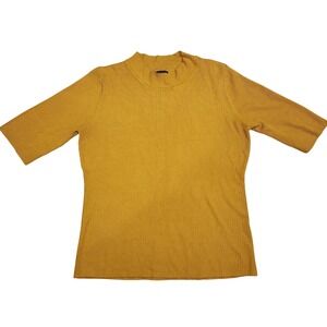 SELECT TREND Mustard Yellow Ribbed Mock Neck 3X 3X Stretch Knit Top Elbow Sleeve